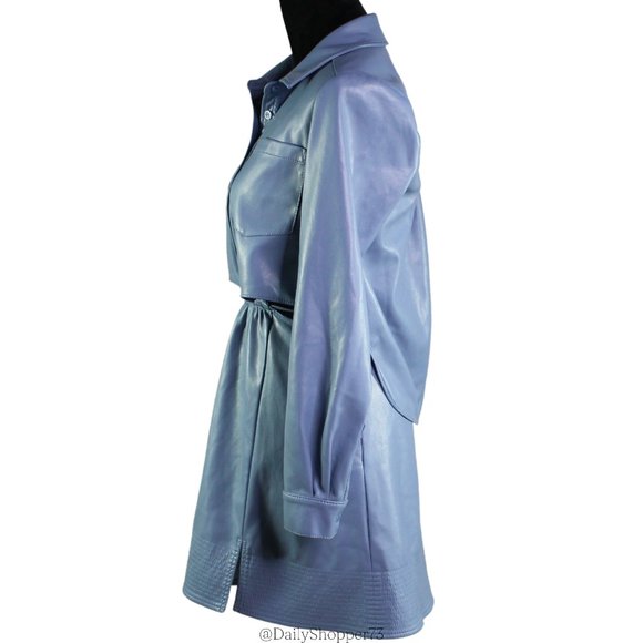 Jonathan Simkhai "Shaelyn" Faux Leather Powder Blue Cutout Shirt Dress - Picture 3 of 10